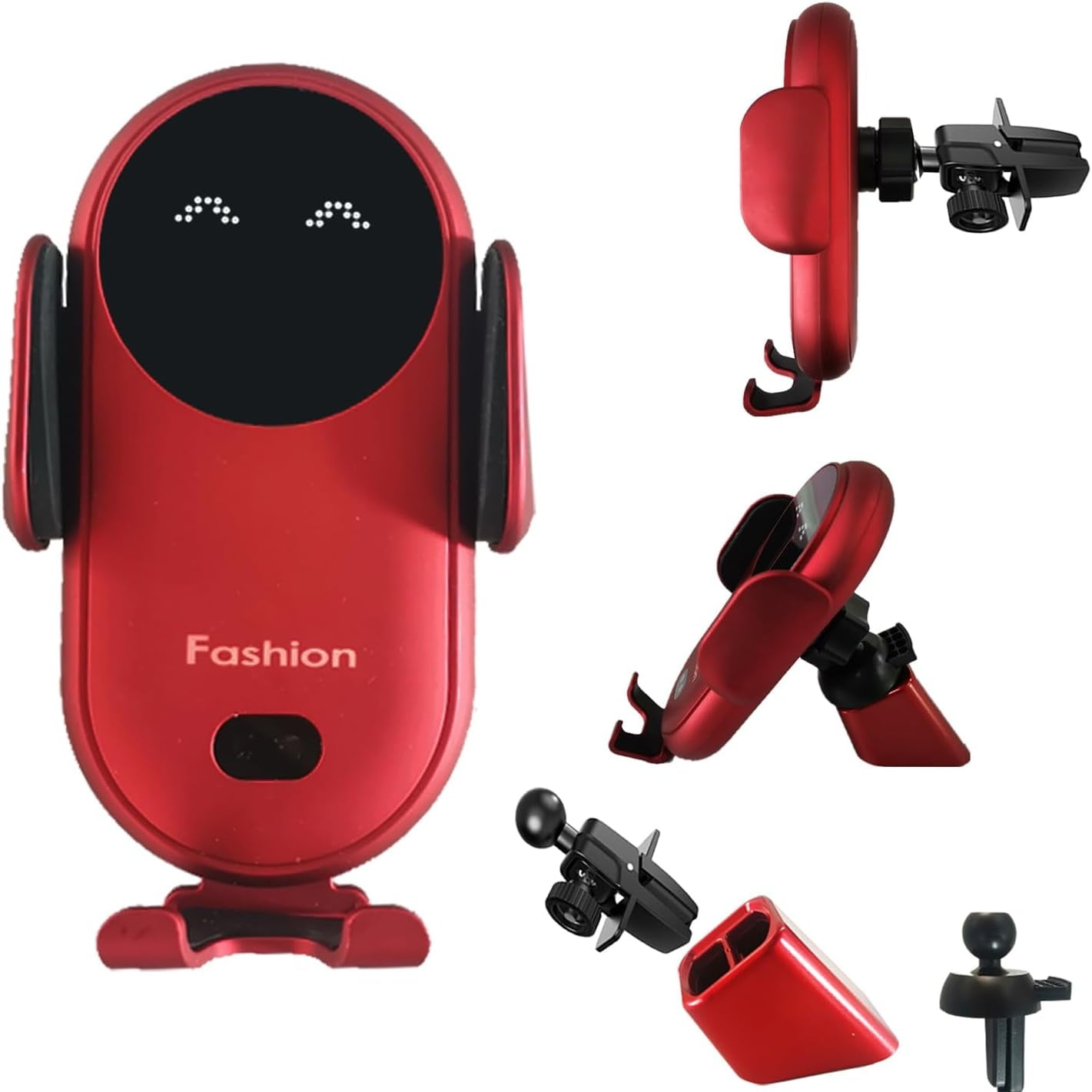 Genérico - Cargador Inalámbrico Para Coche - Sujeción Automática Inteligente, Para Iphone Y Samsung Para Montaje En Ventilación Y Salpicadero - Rojo