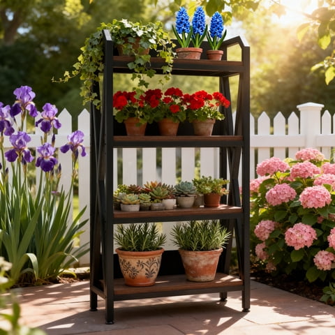 M&Ms - 56.30'' Bakers Rack 4-Level Storage Shelves Metal And Wooden Kitchen Shelves, Kitchen Organizers And Storage, For Garage, Pantry, Bathroom, Closet ,33.50'' Length