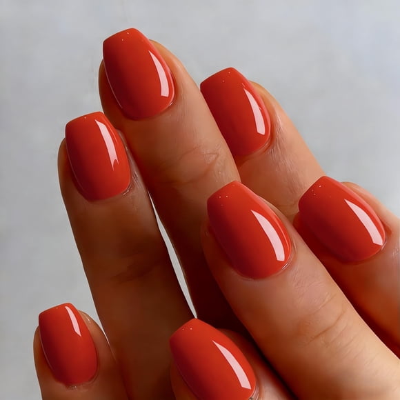 Press On Nails JOYVVEW Cuadrado corto rojo brillante para mujer
