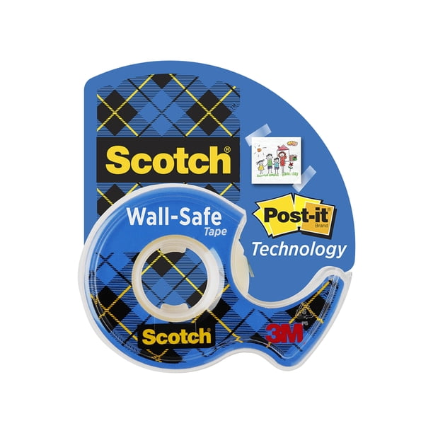 Cinta adhesiva adhesiva apta para pared, 3/4 pulgadas x 16,5 m, con dispensador transparente