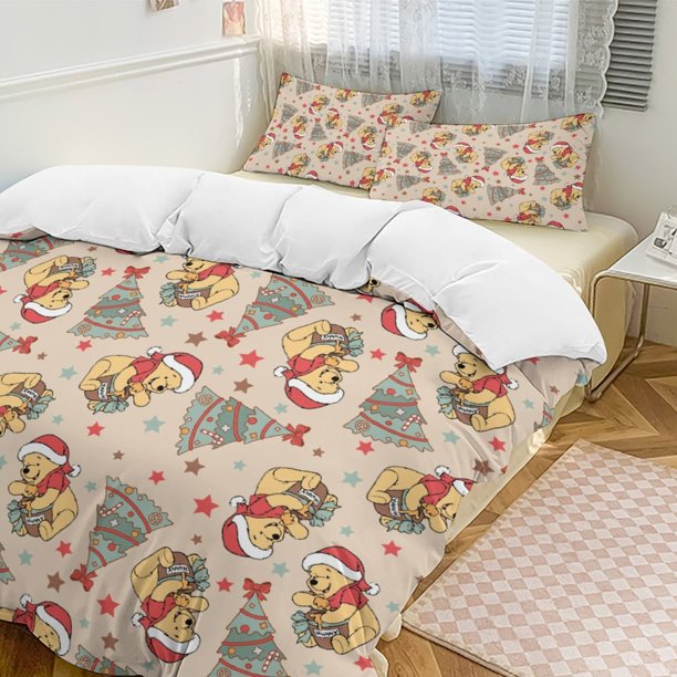 Christmas Tree Winnie The Pooh Comforter Set Soft 3 Pcs Twin Bedding Sets Thicken for All Season