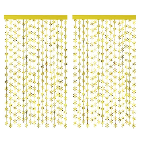 2 cortinas con flecos de copos de nieve y flecos metálicos brillantes para decoración de fiesta de cumpleaños de niña.