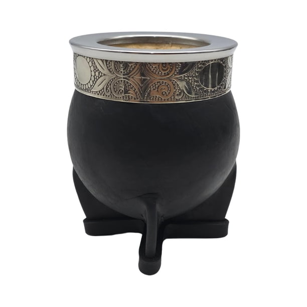 Mate Imperial De Calabaza Con Cuero y Virola De Alpaca negro Clasico