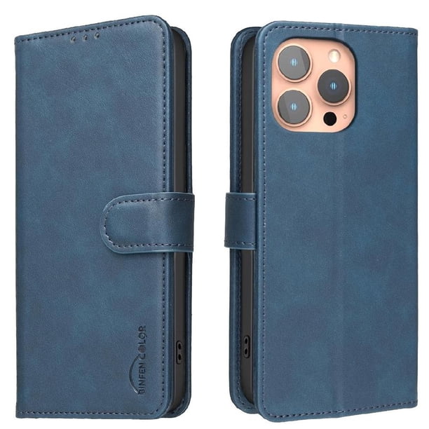 Funda Billetera para iPhone 14 PRO Protección RFID y Soporte Ajustable Azul