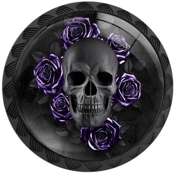 Pomos Artinhand 12 unidades - Calavera con rosas moradas