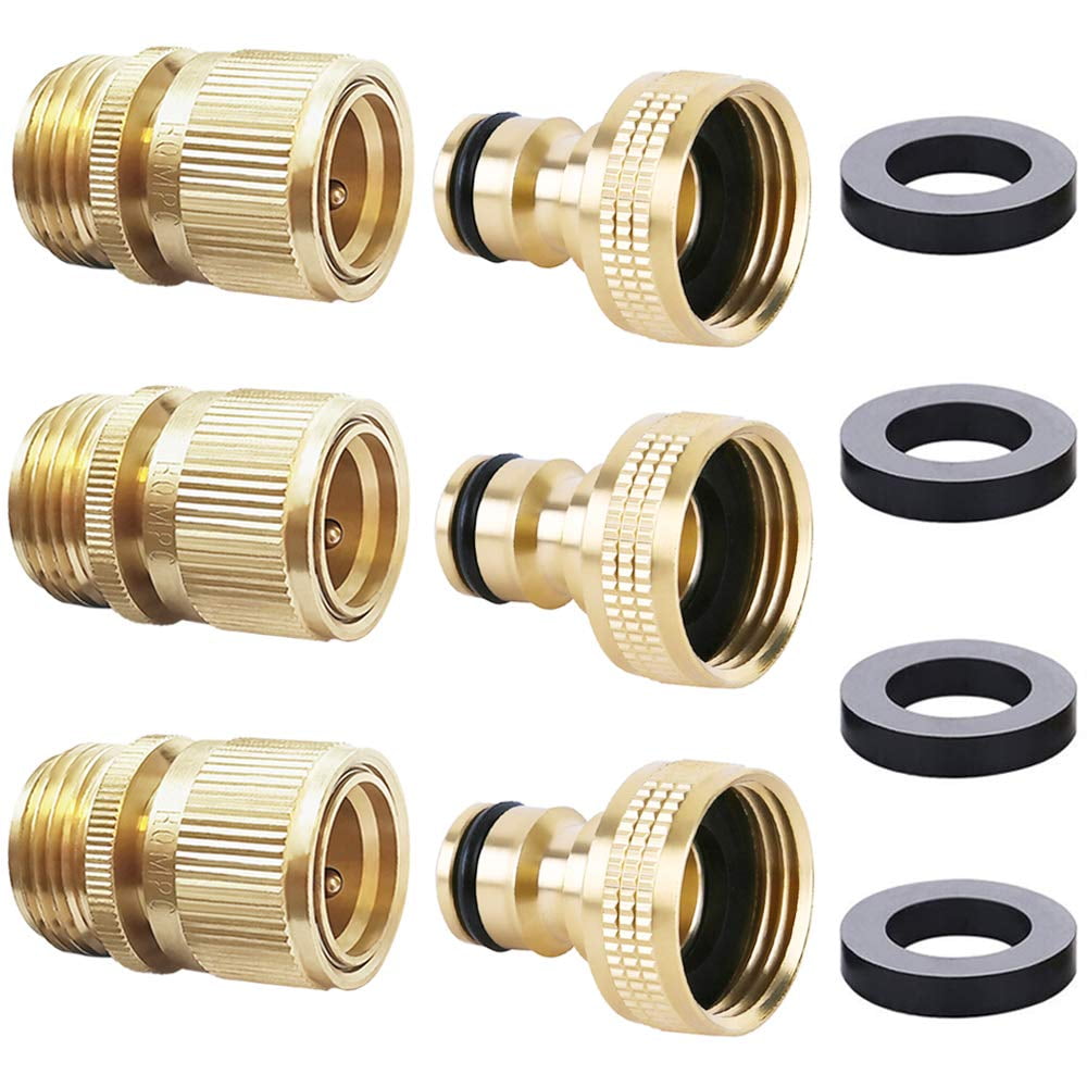 Conector Rápido Para Manguera De Jardín Hqmpc 3/4" De Latón, 3 Juegos