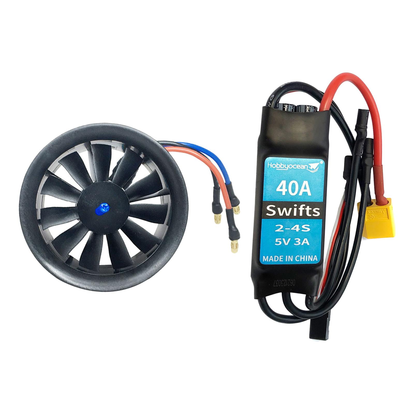 Magideal - Ventilador De Conducto Edf De 50mm, Motor Sin Escobillas De Hélice 4300kv 11 Y Controlador De Velocidad Eléctrico 40a, Avión A Reacción Rc, Avión Edf,