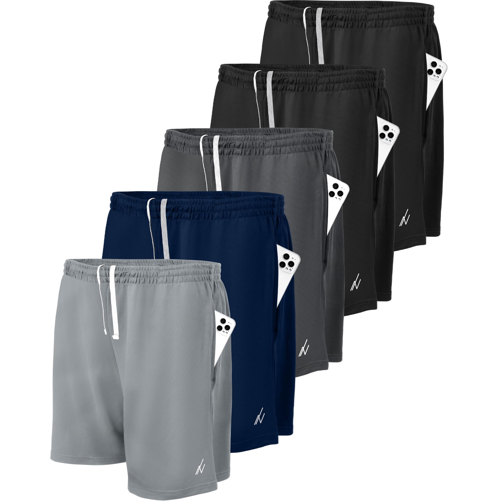 Shorts Deportivos Ny Threads, Paquete De 5, Talla Grande, Secado Rápido, Con Bolsillos