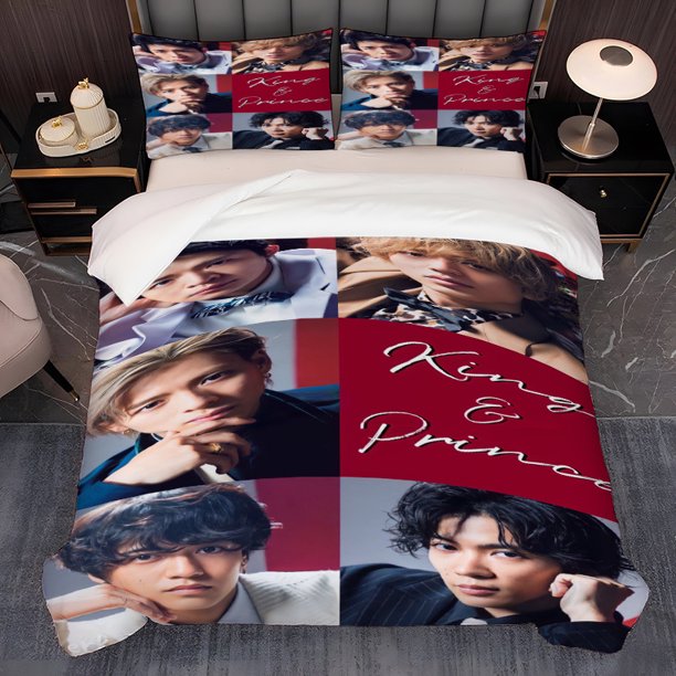 A 3pcs bedding Featuring King & Prince Member Promotion-Themed Prints Including a Beautifully Designed Duvet Cover And Pillowcases