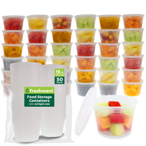 Juego de 50 recipientes Freshware para almacenamiento de alimentos, 500 ml, con tapas, sin BPA