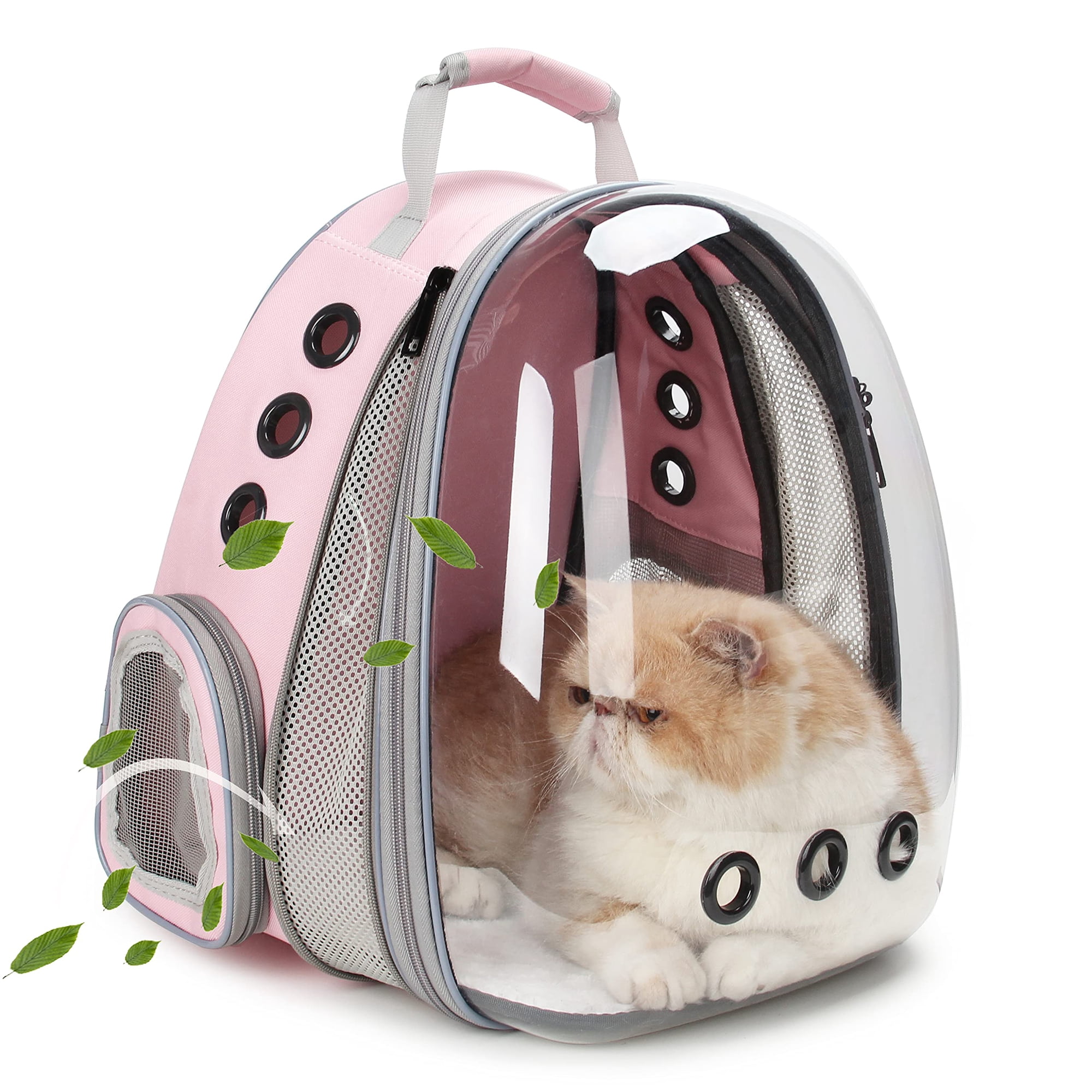 Mochila Transportadora Para Gatos Lollimeow Bubble Expandable Rosa