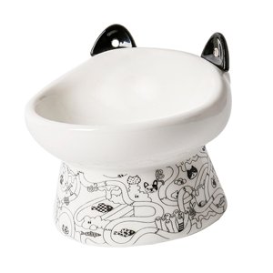 Ioensy - Cuenco Elevado Para Gatos, Alimentador Inclinado Para Mascotas, Cuenco Portátil Duradero Para Perros Pequeños, Negro Y Blanco