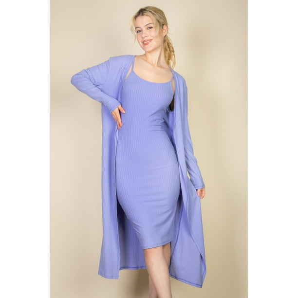 Cárdigan de Canalé y Vestido Midi Ajustado con Tirantes Finos