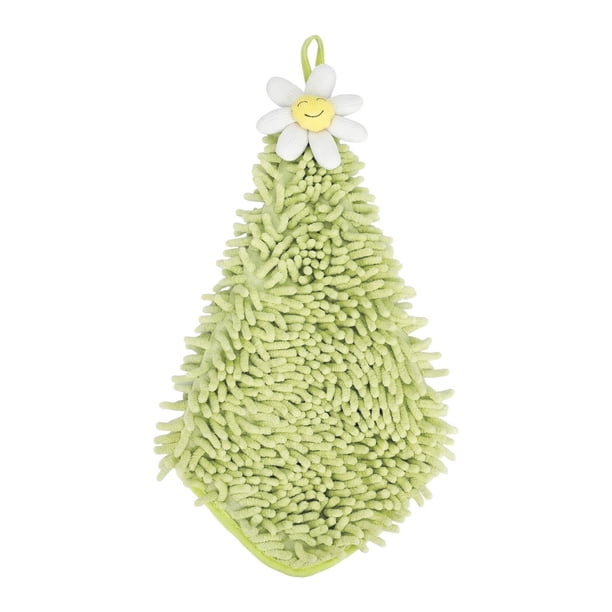 REGALWOVEN 2 Paquete de Toallas de Mano Colgantes de Chenilla con Flores Lindas, Suaves, Absorbentes, de Secado Rápido, Toallas Decorativas para Cocina, Baño Verde 12" x 12"