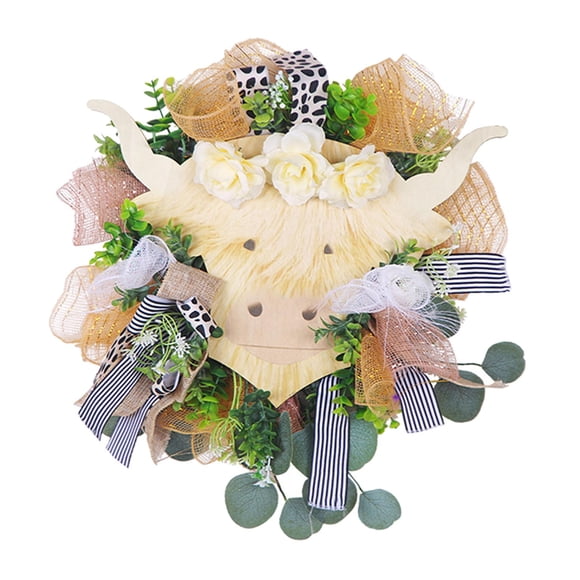 Highland Cow Wreath Spring Christmas Artificial Wreath Para Decoración De Pared Interior