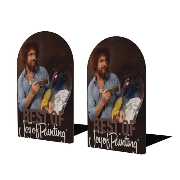 Bob Ross: La Alegría de Pintar Sujetalibros decorativos temáticos, tope para estantería con base antideslizante, uso dual para hogar y oficina - 2 piezas