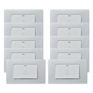 Want - Pack 10 Pulsador Timbre Metálico Simple 10A - Gris Blanco