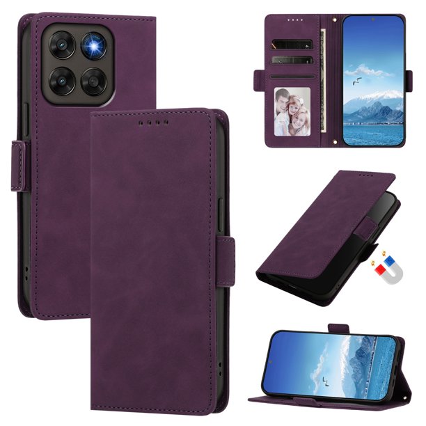 Funda Billetera Delgada para Motorola Moto G67 5G / G77 5G con Ranuras y Soporte Morado oscuro