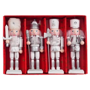 Magideal - 4 Cascanueces Navideños De Madera, Hechos A Mano, Versátiles, Decorativos, Portátiles, Ideales Para Decoración De Escritorio, Colección De Regalos Nav Plata 12 Cm