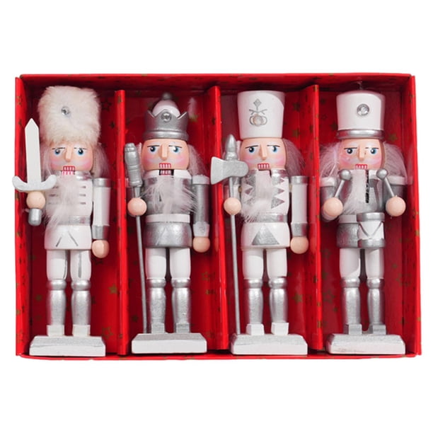 4 Cascanueces Navideños de Madera, Hechos a Mano, Versátiles, Decorativos, Portátiles, Ideales para Decoración de Escritorio, Colección de Regalos Nav Plata 12 cm