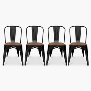 Klik Muebles - Pack De 4 Sillas Tolix Con Asiento De Madera Oscura Walnut - Negras
