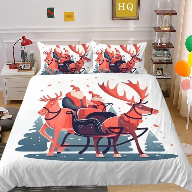 Christmas Gifts Santa Claus Kids Quilt Duvet Cover Set Double3-Piece Bedding Set