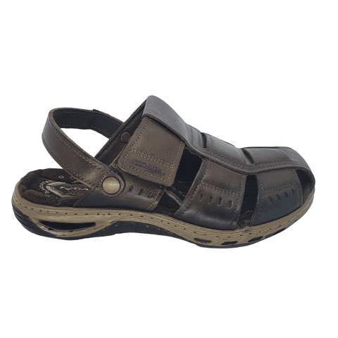 Sandalias Cerradas Pegada De Cuero Café Oscuro (Hombre) | 131669-03 - Talla 42