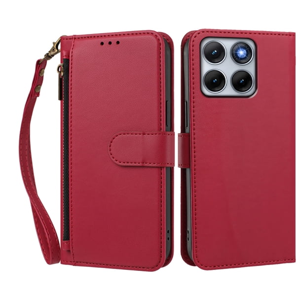 Funda Tipo Billetera para Motorola Moto Edge 70 Fusion con Soporte y Bolsillo con Cierre Rojo
