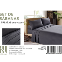 Mundo Shopping - Set De Sabanas Plaza Y Media Color Gris Oscuro 200 Hilos + 1 Funda De Almohada