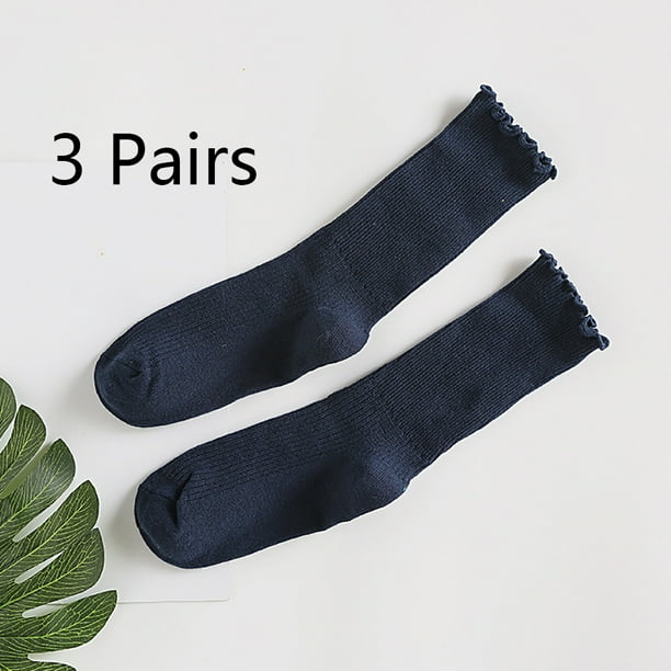 Calcetines de mujer. Calcetines tobilleros informales con puños vueltos y volantes, transpirables, de algodón fresco, con diseño de lechuga y volantes (paquete de 3)