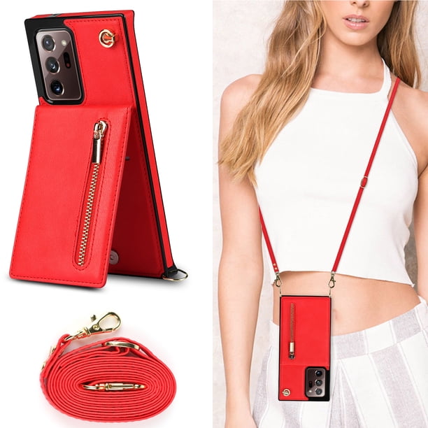 Crossbody Wallet Case Case For Samsung Galaxy S23 S22 Plus Note 20 Ultra With Card Slot Holder, Magnetic Flip Folio Purse Case, PU Leather Zipper Handbag With Detachable Lanyard Strap