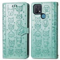 Funda Cartera Foxdock Para Oppo A15 , Flip Pu Con Relieve De Gatos Y Perros, Tarjetero Y Soporte