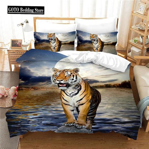 x128 Bed SheetsDropshipping Bedding Sets Print Tiger Duvet Cover Set Bed Bedroom Set Beddings Quilt Cover Pillowcase Animal 3-Piece Bedding Set (1 Duvet Cover + 2 Pillow Shams) nj128