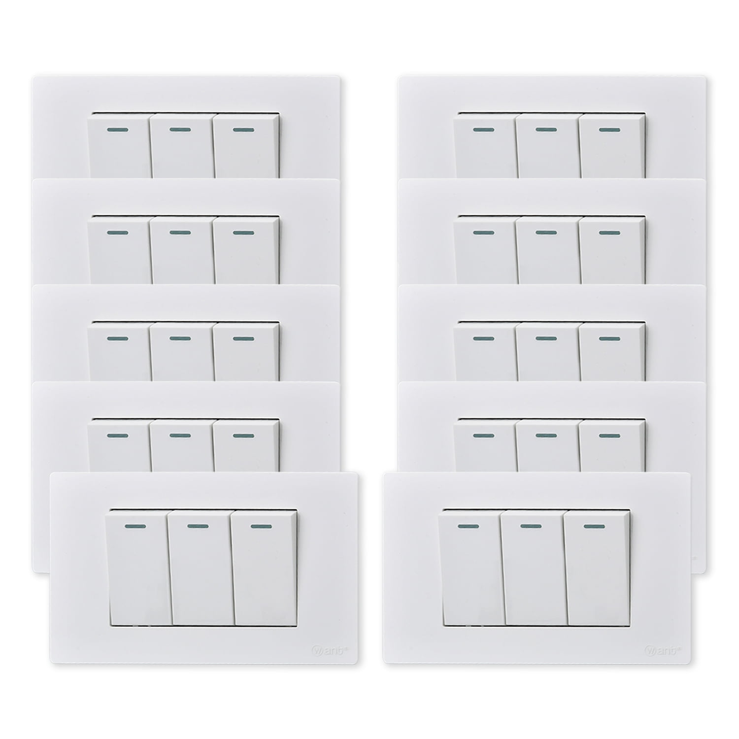 Want - Pack 10 Interruptores Triple Metálico 9/12 16a - Blanco
