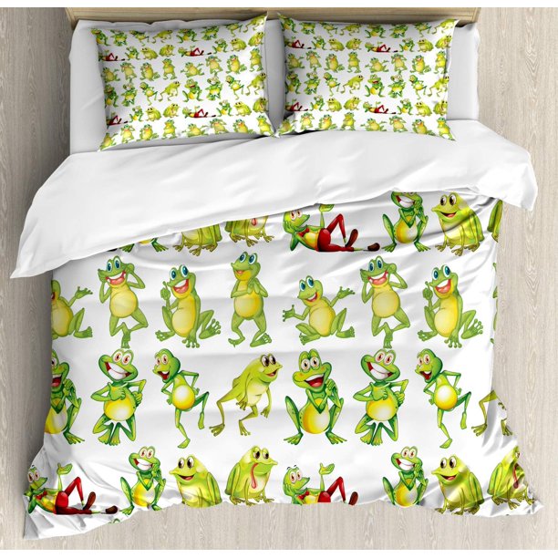 Indie Duvet Cover Set Group of Funky Monsters Society Different Expressions Abstract Groovy Doodle Style Decorative 3 Piece Bedding Set
