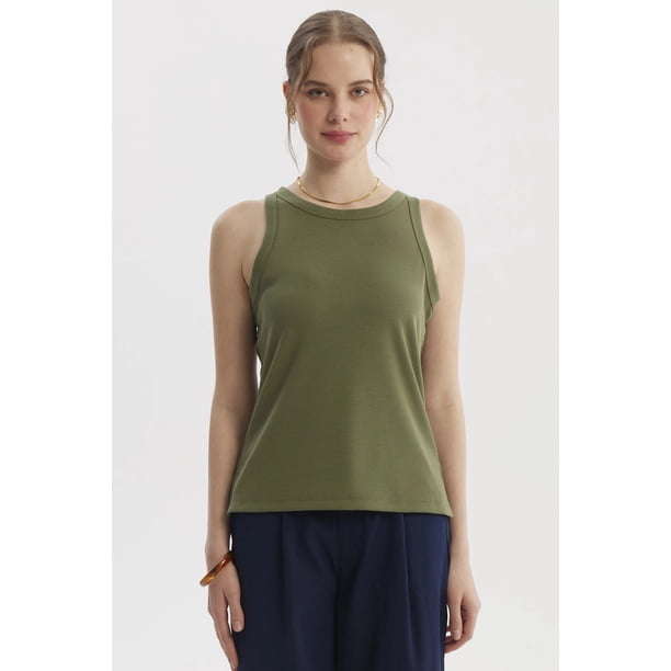 Polera Mujer Con Bote Pabilo Rib Verde Olivo