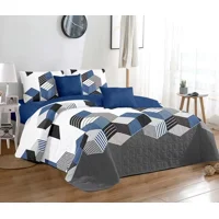 Casadeliacl - Cubrecama Quilt Delgado2 Plaza Diseño Modernos Tf Zigzag / Azul Marino