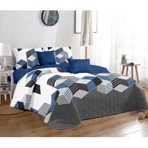 Casadeliacl - Cubrecama Quilt Delgado2 Plaza Diseño Modernos Tf Zigzag / Azul Marino