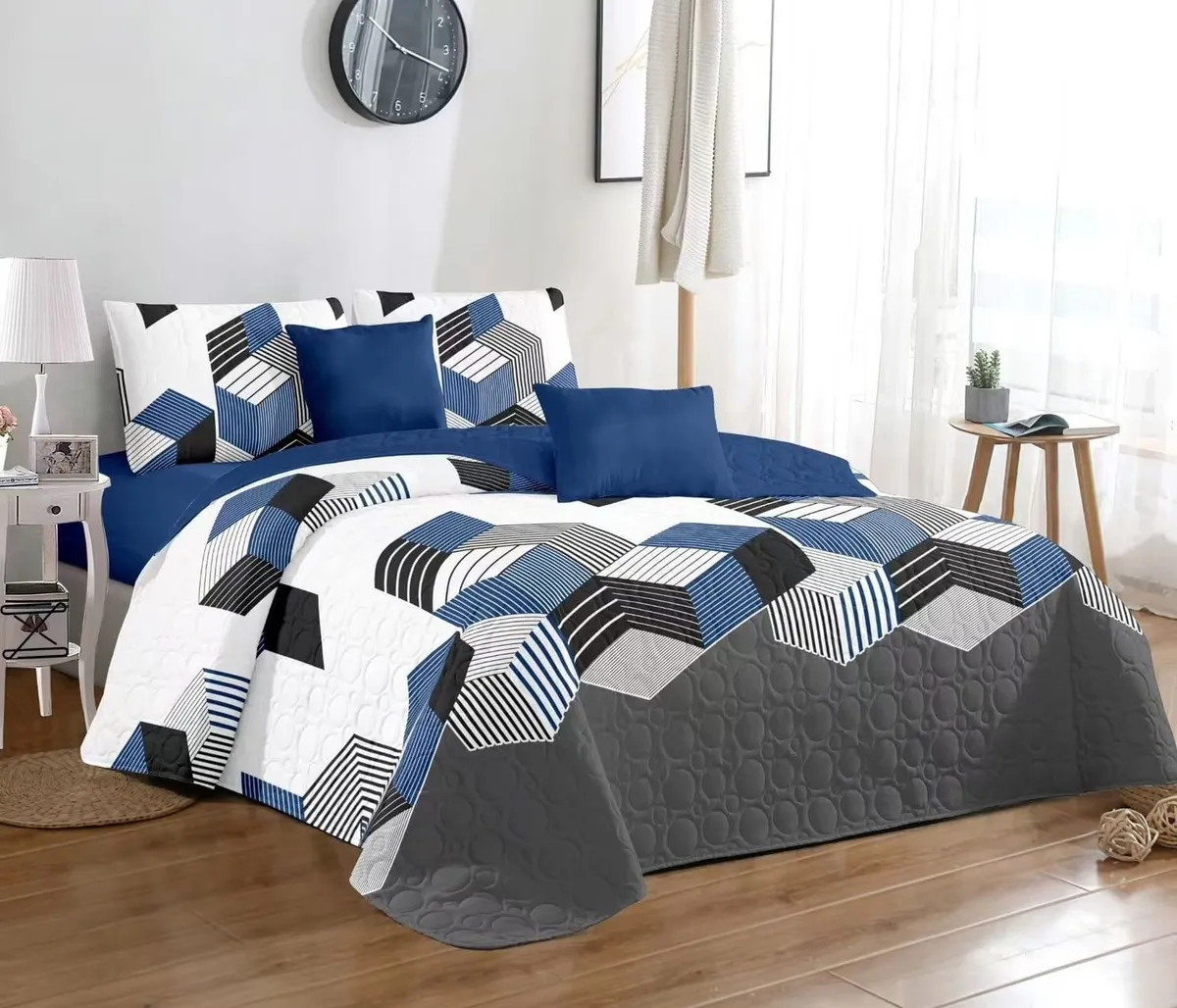 Casadeliacl - Cubrecama Quilt Delgado2 Plaza Diseño Modernos Tf Zigzag / Azul Marino