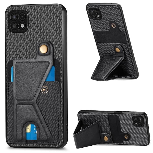 Funda Resistente para Samsung Galaxy A22 5G con Tarjetero y Soporte, Diseño Magnético Negro