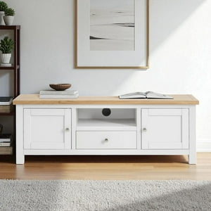 Arca Muebles - Rack De Tv De Madera 150X40X55 Color Blanco Cubierta Natural