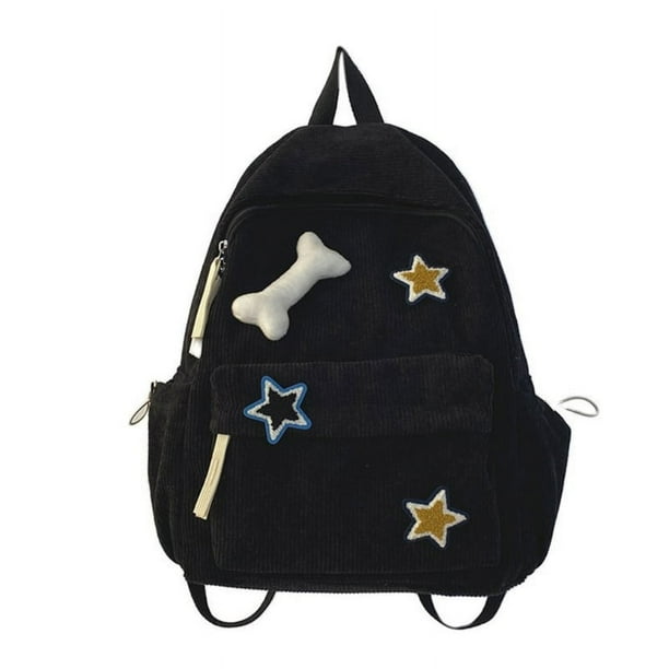 Y2K Girls Star Pattern Laptop Backpack Teen Student Large Capacity School Bookbag Corduroy Rucksack Double Strap Shoulder Bag