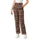 thumbnail image 1 of INSPIRE CHIC Pantalones Largos Rectos de Mujer con Cintura Elástica a Cuadros, Botón y Cremallera XL Rojo Marrón, 1 of 8
