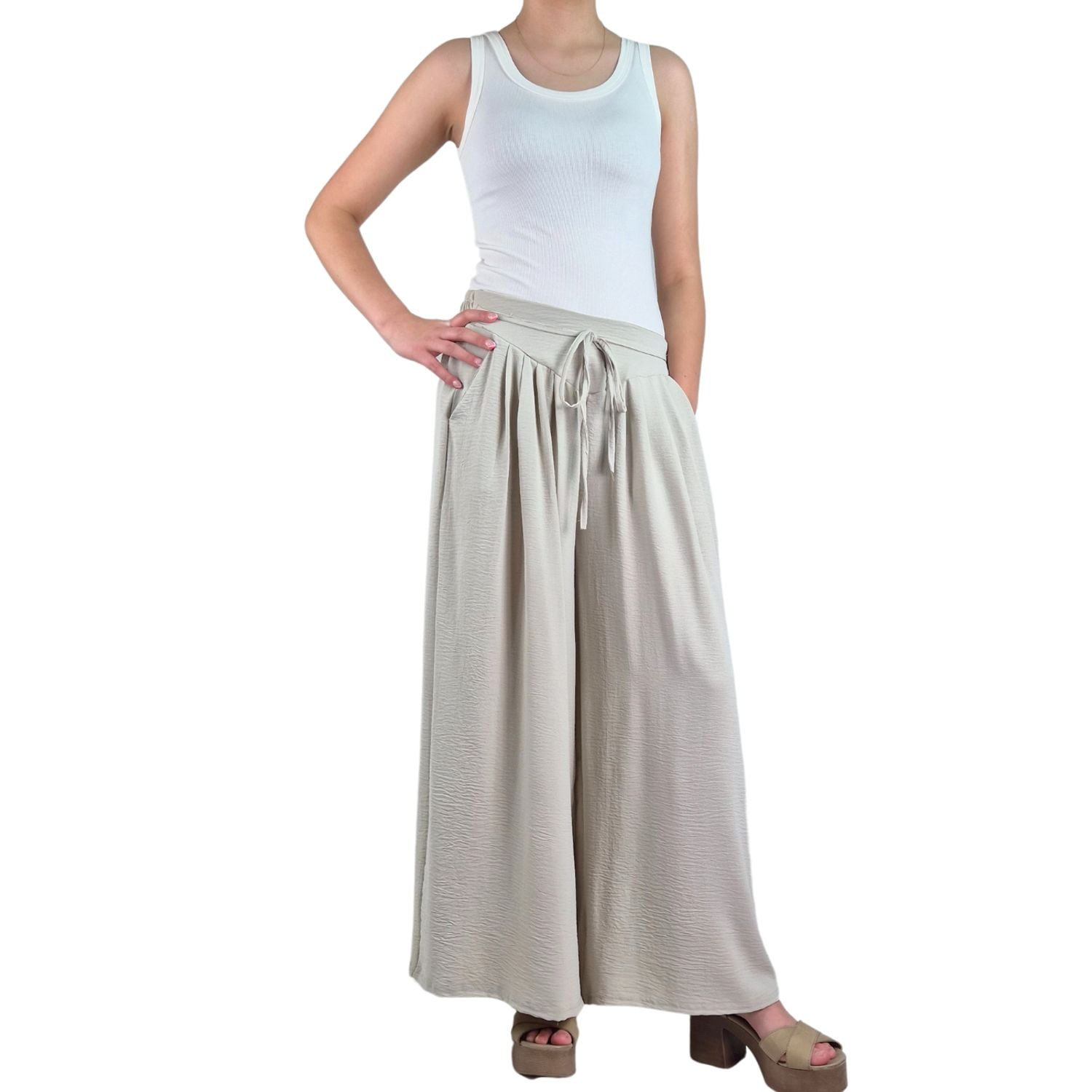 Likeshop - Pantalon Palazzo Algodon Mujer Tipo Lino Casual Playero 3001