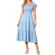 thumbnail image 1 of INSPIRE CHIC Vestido de Mujer con Nido de Abeja Casual de Manga Corta con Volantes Cuello en V Verano Línea A Elástico de Cintura Alta Vestidos Midi con Capas S Azul Claro, 1 of 6