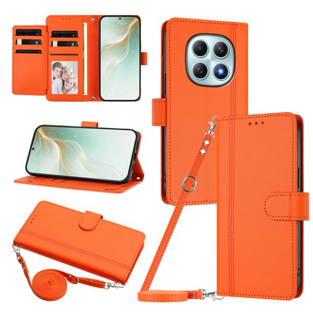 Funda Tipo Libro para Xiaomi Redmi Note 15 4G/5G, Tapa con Imán, Naranja