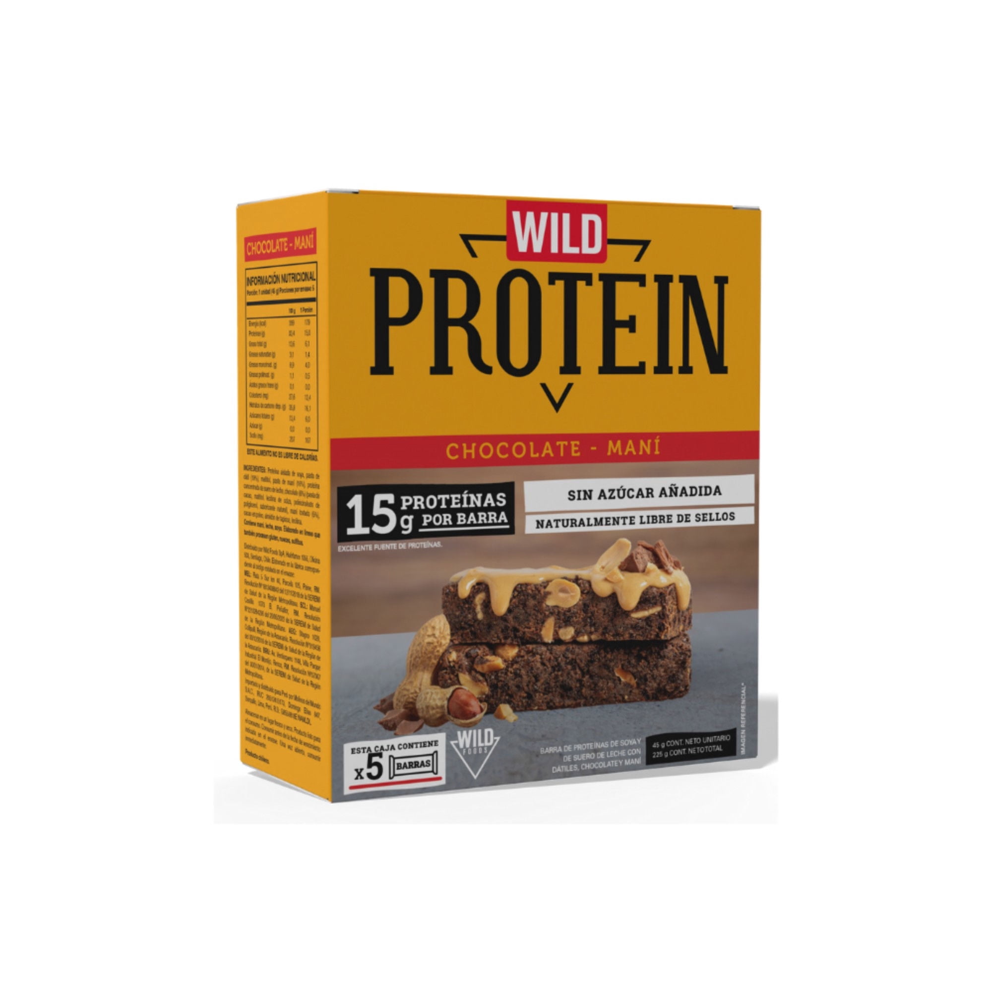 Barra Proteína Chocolate Maní 5 Un 225 g Wild Protein