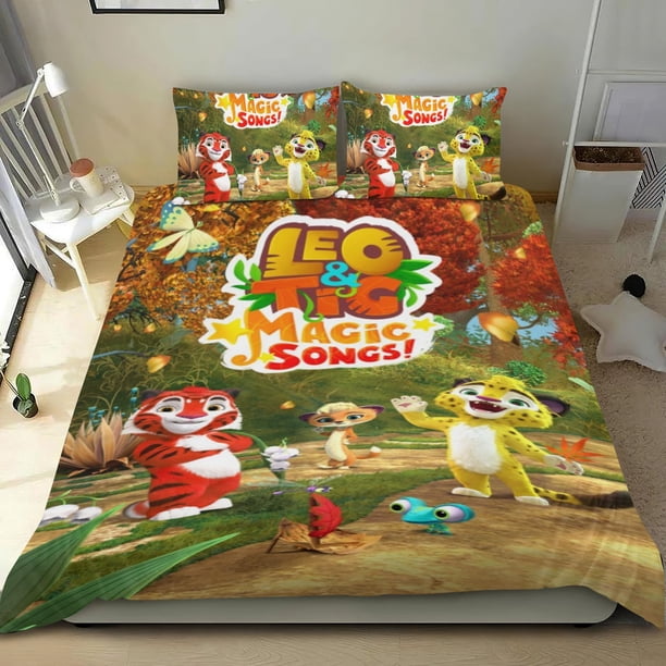 Leo y Tig Conjunto de sábanas temático, trío de piezas, cómodo y amigable con la piel, diseño único, regalo de decoración para el hogar para familiares, amigos y fans, 90 cm * 190 cm