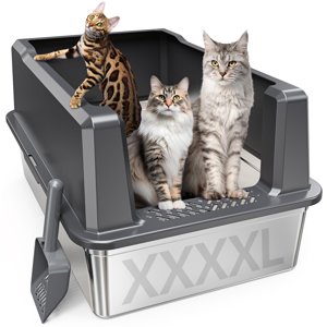 Caja De Arena Para Gatos Pematar Xxl De Acero Inoxidable, 28 Cm De Largo X 50 Cm De Ancho X 35 Cm De Alto