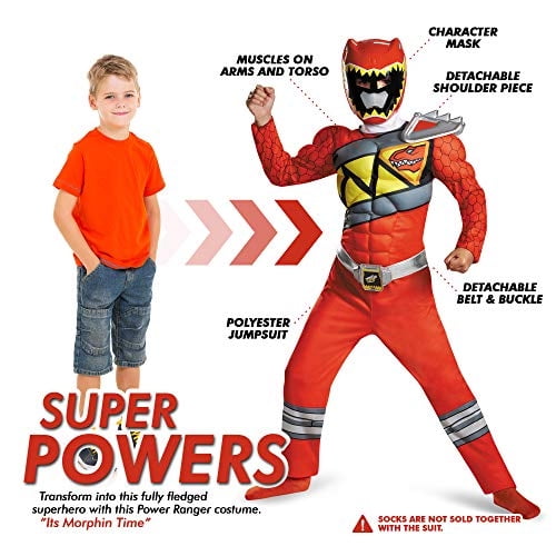 Disfraz de Power Rangers Rojo para Niños. Traje con licencia oficial Red Ranger Dino Charg Disguise Disguise